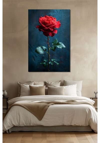 Gül Baskılı Cam Tablo Kırmızı Gül Çiçeği Modern Dekoratif Duvar Tablosu