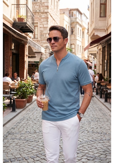 Buratti Pamuklu Regular Fit Yarım Fermuarlı Erkek T Shirt 5902653 Mavi Buratti Pamuklu Regular Fit Yarım Fermuarlı Erkek T Shirt 5902653 Mavi