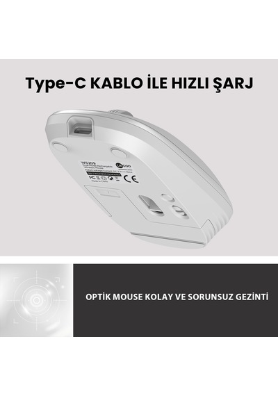 Lecoo WS209 Kablosuz 6 Tuşlu 1600DPI Çift Modlu Şarj Edilebilir Optik Mouse