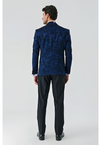 İmza Koyu Lacivert Çıkarılabilir Kırlangıç Yaka Likralı 6 Drop Slim Fit Smokin Damatlık 1001240204-Koyu Lacivert
