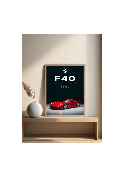 Ferrari F40 Ahşap Çerçeveli Tek Parça Oturma Odası Genç Odası Dekoratif Tablo Çok Renkli - 817106775 Çok Renkli