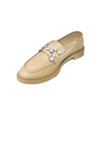 Comfort Shoes 233 Deri Trend Fashion Taşlı Kadın Babet Bej