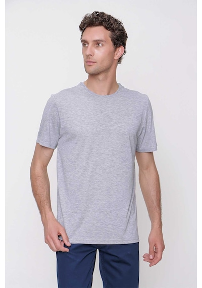 Gri Basic Düz %100 Pamuk Bisiklet Yaka Slim Fit Dar Kesim Kısa Kollu Tişört 99yc018001100 Gri