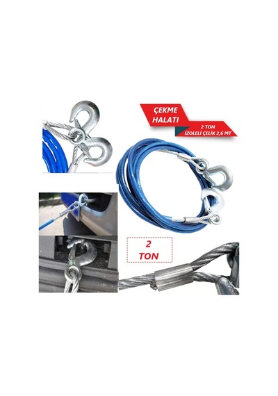 Oto Motto Çekme Halatı 2 Ton Çelik İzoleli 2,6 Mt 8 Mm