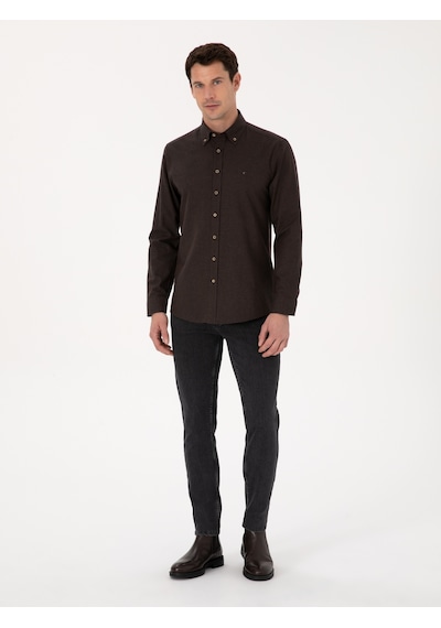 Cacharel Koyu Kahverengi Slim Fit %100 Pamuk Yakası Düğmeli Flanel Gömlek Cacharel Koyu Kahverengi Slim Fit %100 Pamuk Yakası Düğmeli Flanel Gömlek