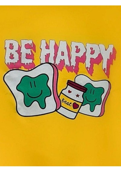 Zekids Kız Bebek Be Happy Baskılı Pamuklu Sweat-14460 Sarı