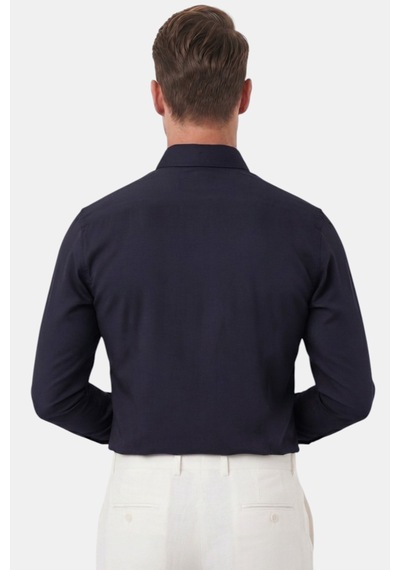 Deepsea Lacivert Slim Fit Kolay Ütülenebilir Açık Dik Yaka Likralı Erkek Gömlek 2602615