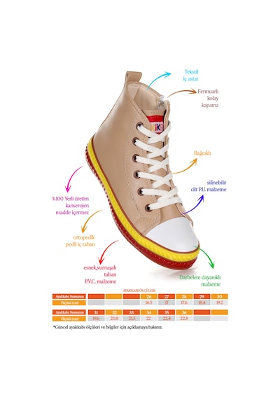 Kiko Kids Pant Günlük Bağcıklı Fermuarlı Kız Çocuk Spor Ayakkabı Ten Ten