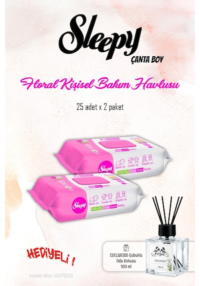 Sleepy Floral 25'li Kişisel Bakım Havlusu 2 Paket ve Rosıe Koku Tekli