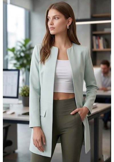 Armonika Kadın Mint Beli Dikişli Uzun Ceket Arm-26k001017