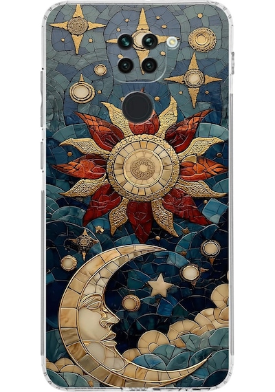 Printify Redmi Note 9 İle Uyumlu Vitray Sol Ve Luna Tasarımlı Şeffaf Silikon Kılıf Şeffaf