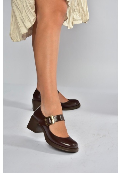 Fox Shoes T820236060 Kahverengi Rustik Kalın Topuklu Kadın Ayakkabı Kahverengi
