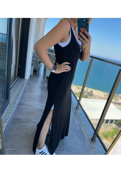 Veraura Lifestyle Kadın Yırtmaç Detaylı Viskon Kumaş Maxi Boy Cepli Iç Dahil Ikili Elbise Siyah Veraura Lifestyle Kadın Yırtmaç Detaylı Viskon Kumaş Maxi Boy Cepli Iç Dahil Ikili Elbise Siyah