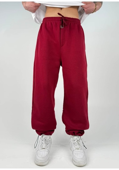 Zaee Basic Kışlık Kumaş Ayarlanabilir Paça Baggy Eşofman Altı Bordo
