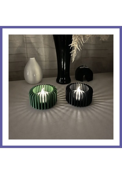 Bezos 3d Baskı Modern Çizgili Mumluk - Tealight Mumluk 1 Adet -yeşil Nıda