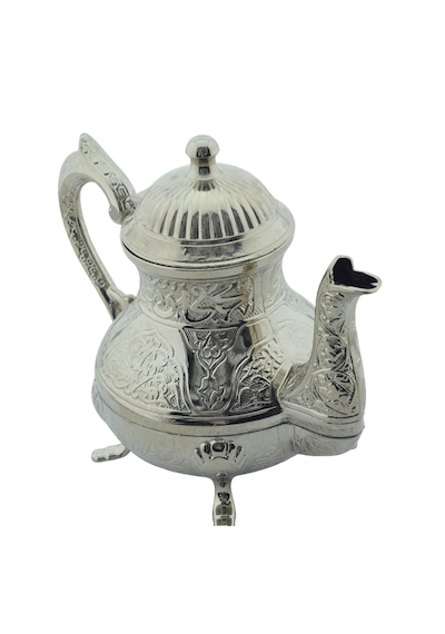 Dekoratif Gümüş Renkli Zarif İşlemeli Metal İbrik Demlik 17cmx22cm M2 Gümüş