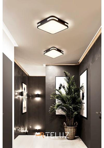 Kare Model Modern Plafonyer Avize 30x30 Cm Siyah