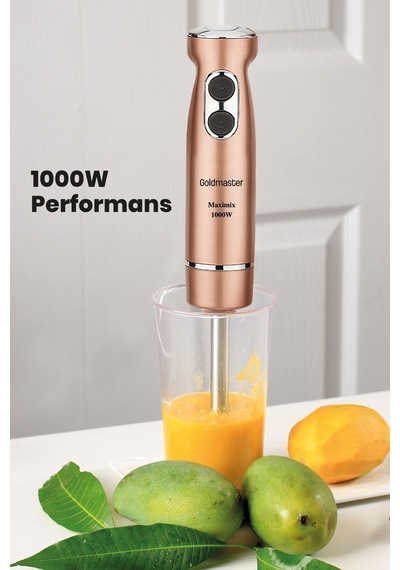 GoldMaster Maximix Gold 1000 Watt 4 Bıçaklı Paslanmaz Çelik Turbo Hız Ayarlı El Blender GM-7244G