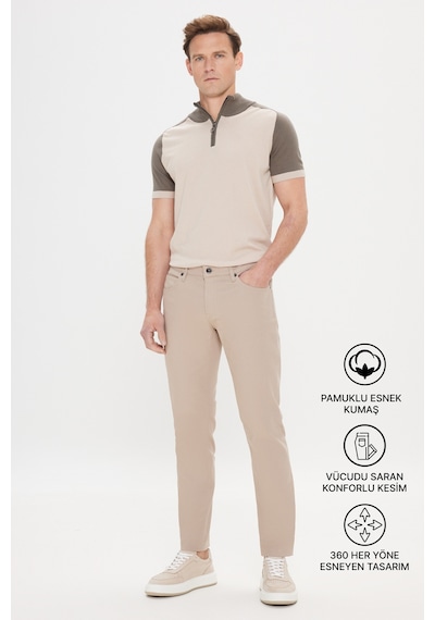 AC&Co / Altınyıldız Classics 360 Derece Her Yöne Esneyen Slim Fit Dar Kesim Diyagonal Desenli Erkek Pantolon Taş