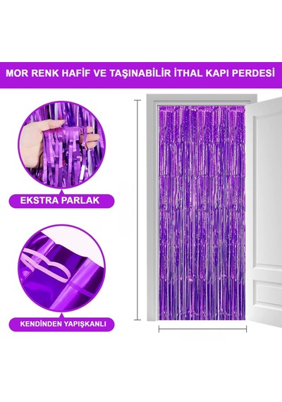 Mor Renk Ekstra Metalize Parlak Saçaklı Arka Fon Perde İthal A Kalite 1x2 Metre Nessiworld
