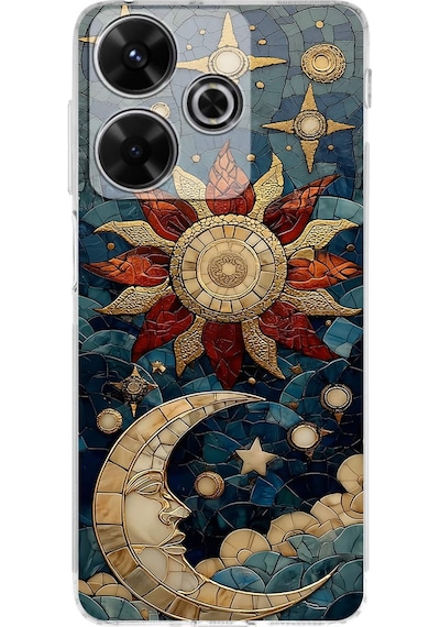 Printify Redmi 13 4g İle Uyumlu Vitray Sol Ve Luna Tasarımlı Şeffaf Silikon Kılıf Şeffaf