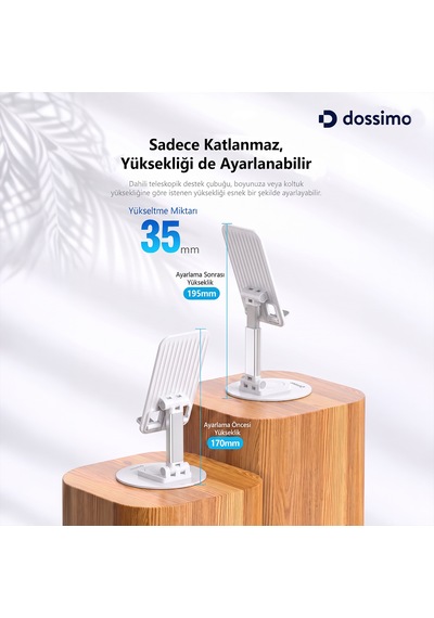 Dossimo Katlanabilir 360 Dönebilen Ayarlanabilir Telefon Tutucu Masa Üstü Stand Dst-05 Beyaz