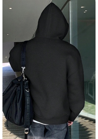 Genius Store Erkek Sweatshirt Kanguru Cepli İçi Polarlı 3 İplik Kapüşonlu Oversize Sweatshirt Kanguru-sweatshırt Siyah