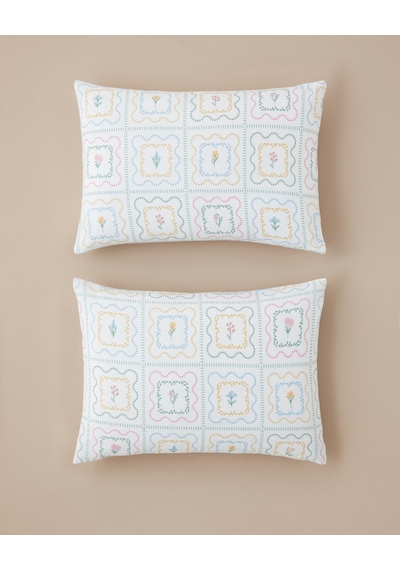 Gentle Florals Kolay Ütülenir 2'li Yastık Kılıfı 50x70 Cm Mavi - Pembe