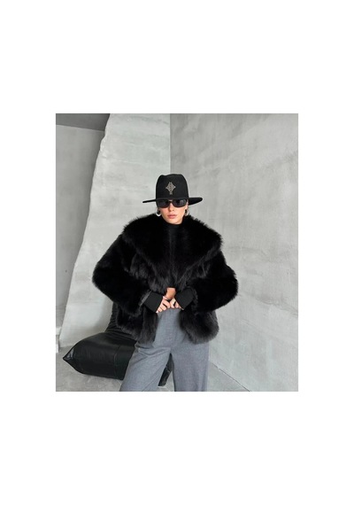 Tille Şal Yakayumuşak Dokunuşlu Oversize Peluş Mont Siyah Siyah