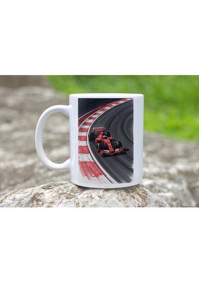 Ferrari Kırmızı Yarış Aracı Kupa Bardak F1 Tutkunlarına Özel Hız Dolu Hediye Kupa Beyaz