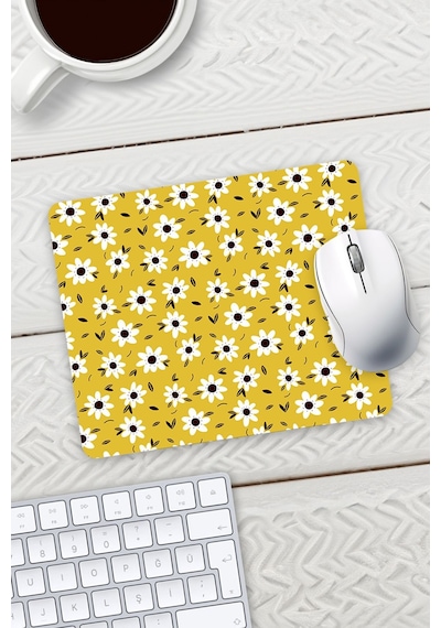 Sarı Renk Papatya Tasarım Baskılı Mouse Pad 23x19cm Fare Altlığı Kaydırmaz Taban Mousepad