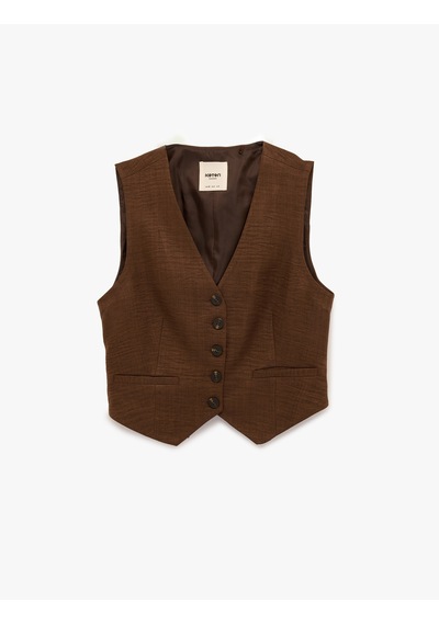 Koton Regular Fit Cepli V Yaka Blazer Yelek Kahverengi 6sak20041uw Kahve