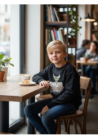 Zekids Erkek Çocuk Chicago Bulls Yazılı Tasarım Sweatshirt-16396 Siyah