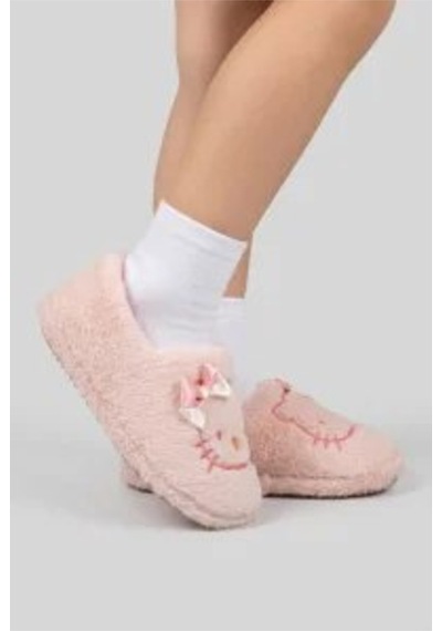 Modafocus Kız Çocuk Kedi Figürlü Peluş Panduf - Pembe Pembe