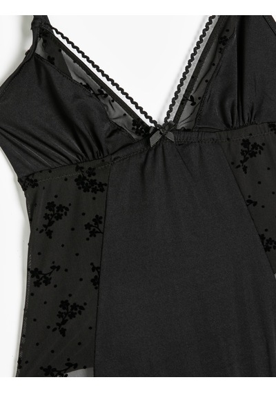 Koton Askılı Tül Detaylı Bodysuit Siyah 5wlk00013mk