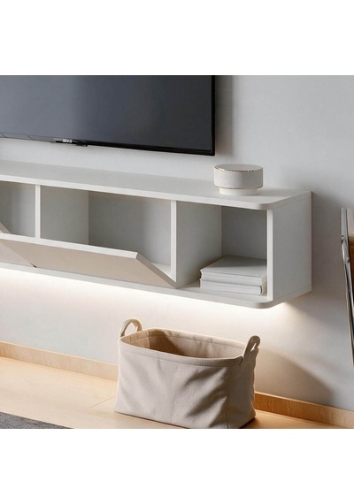 İnarch Dizayn Twist Led Işıklı Duvara Monte Tv Sehpası - 2 Kapaklı Beyaz
