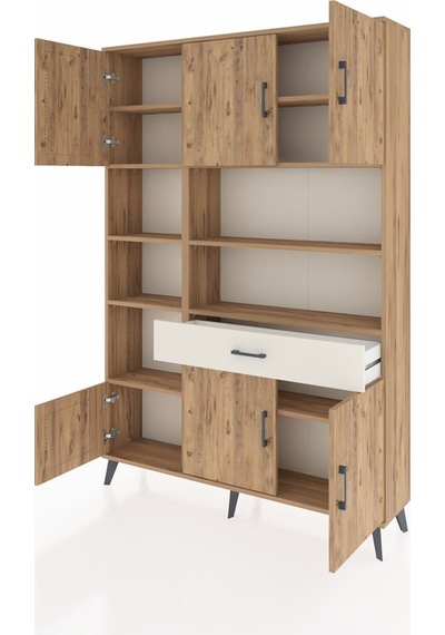 Arges Dolap 10 Raflı Tek Çekmeceli 6 Kapaklı 132x30x195 Çam-ç... Çam
