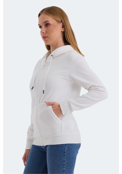 Slazenger Katya Kadın Fermuarlı Kapüşonlu Cepli Beyaz Sweatshirt Beyaz