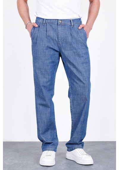 HLT Jeans Erkek Açık Mavi Yazlık Çift Pileli Rahat Kesim Beli Lastikli Bol Paça Baggy Pantolon Albert-1993