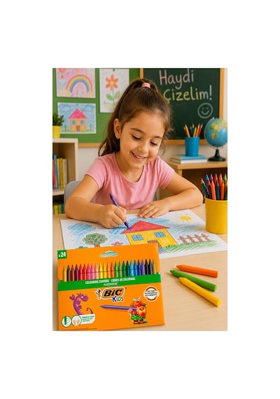 Mum Boya 24 Lü 1 Paket Bic 24 Renk Mumboya Elleri Kirletmeyen Yıkanabilir Silinebilir Karton Kutu Plastidecor Çok Renkli