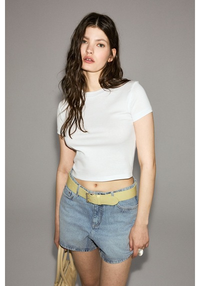 ETHIQUET ZO EN Kadın Yumuşak Ve Esnek Kumaşlı Organik Pamuklu Kısa Kollu Crop Beyaz T-Shirt