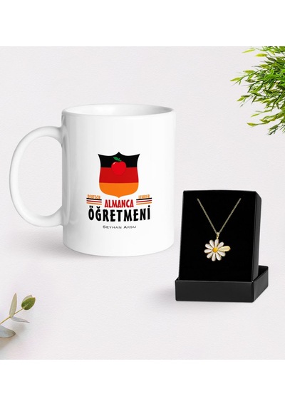 Kişiye Özel Almanca Öğretmeni Beyaz Kupa Ve Papatya Kolye