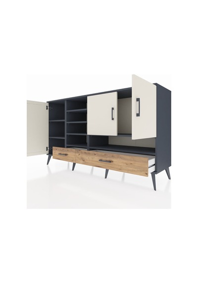 Kronos Konsol 8 Raflı 2 Çekmeceli 3 Kapaklı 176x59x99 Antrasit-ay Antrasit-aytaşı/çam