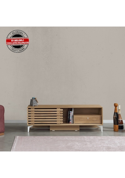 Lulu Metal Ayaklı Tv Ünitesi 150Cm / Sürgülü Kapaklı Tv Sehpası