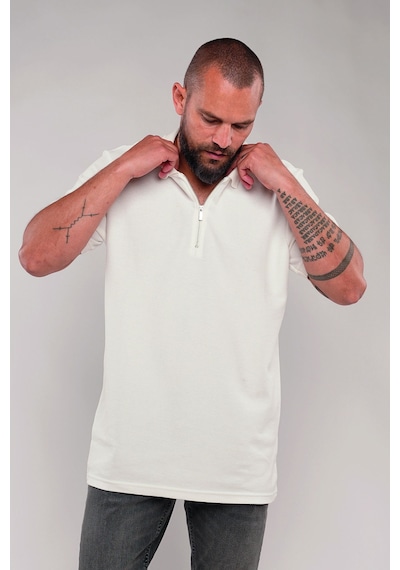 Gabria Fermuarlı Polo Yaka T-shirt Beyaz
