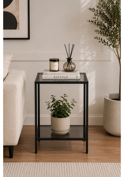 Zümrüt Yan Sehpa 2 Katlı Modern Tasarım 60 X 40 Cm Siyah