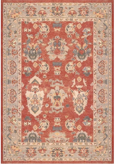Çam Halı Anatolia 32-030 Etnik Eskitme Desenli Dokuma Tabanlı Yıkanabilir Şönil Salon Ve Oda Halısı Natural Kiremit