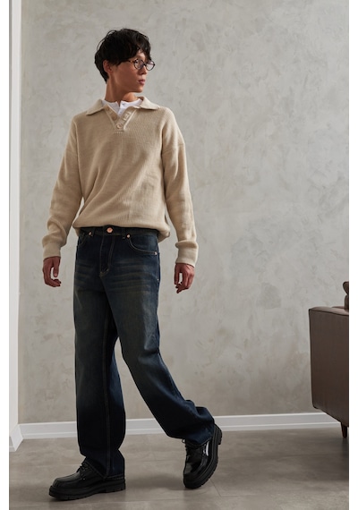 Erkek Ekstra Baggy Jean Pantolon Koyu Mavi