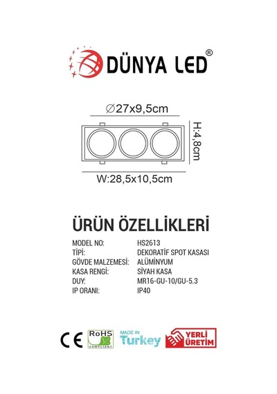 Hs.2613 Pluton Kasa Üçlü Siyah Renk Kare Boş Kasa Montajı Kolay(550116049)
