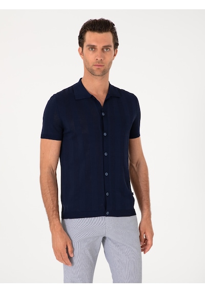 Cacharel Lacivert Regular Fit Kısa Kollu Triko Hırka